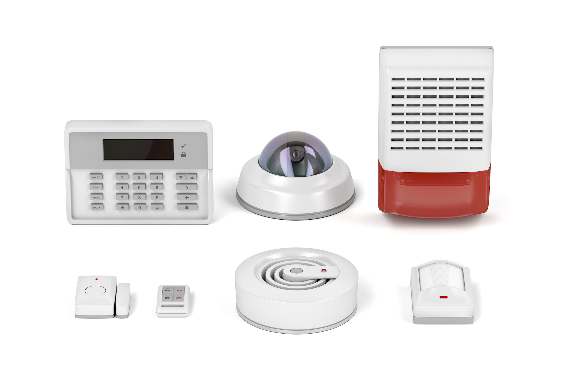 Security equipment on white background